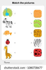 Match The Picture Animal Fur And Skin Pattern. Worksheet For Education.