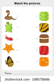 Match The Picture Animal Fur And Skin Pattern. Worksheet For Education.