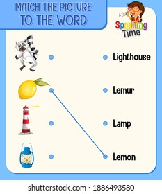 Match the picture to the word worksheet for children illustration