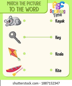Match the picture to the word worksheet for children illustration