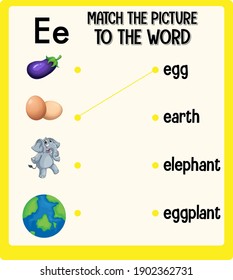 Match the picture to the word worksheet for children illustration