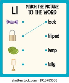 Match The Picture To The Word Worksheet For Children Illustration