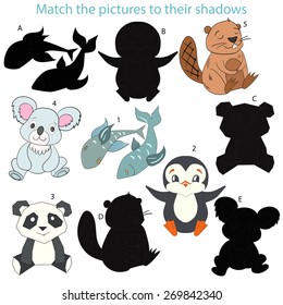 Match the pictures to their shadows child game vector illustration 2