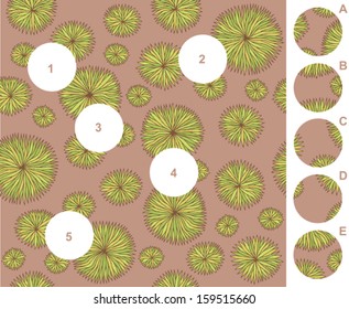 Match pieces, visual game. Answer: 1-D, 2-C, 3-E, 4-B, 5-A. Illustration is in eps8 vector mode!