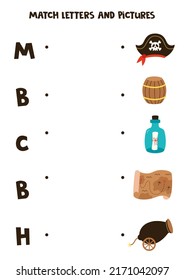 Match pirate elements with alphabet letters. Educational game.