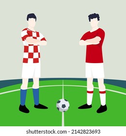 Match preview displaying two male footballers within a football field vector illustration. Croatia vs Poland.