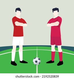 Match preview displaying two male footballers within a football field vector illustration. Poland vs South Korea.