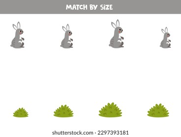 Match rabbits and bushes by size. Educational logical game for kids.