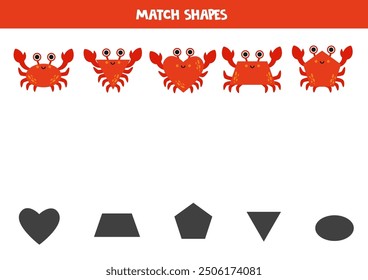 Match red crabs and geometrical 2d shapes. Logical educational game for kids.