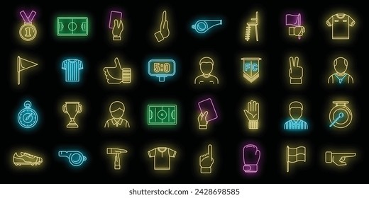 Match referee icons set outline vector. Player card. Referee whistle