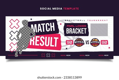 Match Result Basketball Sports Tournament Flyer Banner Template with Logo for Social Media