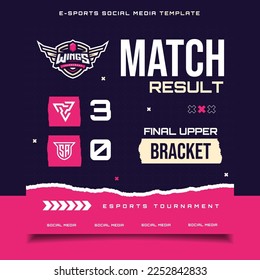 Match Result E-sports Gaming Banner Template for social media Flyer with Logo