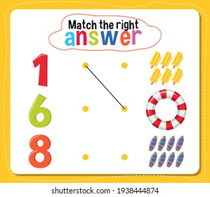 Match the right answer activity for kids illustration