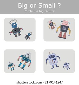 Coincide con los robots por tamaño grande o pequeño. Juego educativo infantil.
