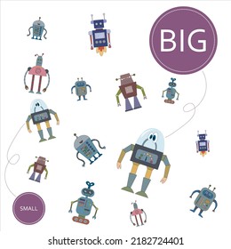 Match the robots by size big or  small. Children's educational game.