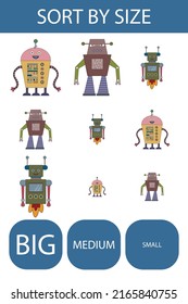 Match the robots by size large, medium and small. Children's educational game.
