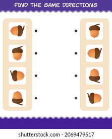 Match the same directions of acorn. Matching game. Educational game for pre shool years kids and toddlers
