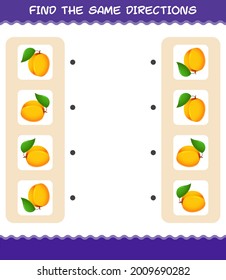 Match the same directions of apricot. Matching game. Educational game for pre shool years kids and toddlers