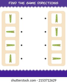 Match the same directions of asparagus. Matching game. Educational game for pre shool years kids and toddlers