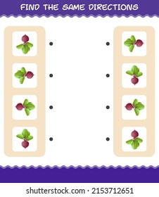 Match the same directions of beet. Matching game. Educational game for pre shool years kids and toddlers