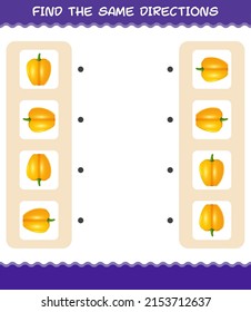 Match the same directions of bell pepper. Matching game. Educational game for pre shool years kids and toddlers