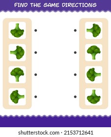 Match the same directions of broccoli. Matching game. Educational game for pre shool years kids and toddlers