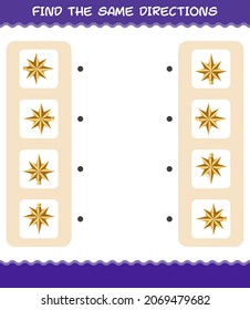 Match the same directions of christmas star. Matching game. Educational game for pre shool years kids and toddlers