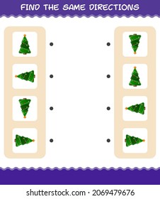 Match the same directions of christmas tree. Matching game. Educational game for pre shool years kids and toddlers