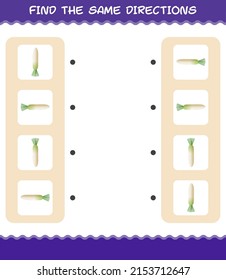 Match the same directions of daikon. Matching game. Educational game for pre shool years kids and toddlers