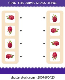 Match the same directions of dragon fruit. Matching game. Educational game for pre shool years kids and toddlers