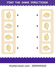 Match the same directions of durian. Matching game. Educational game for pre shool years kids and toddlers