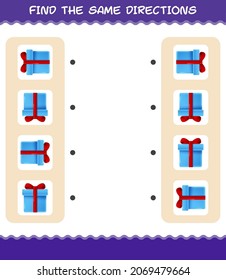 Match the same directions of gift box. Matching game. Educational game for pre shool years kids and toddlers