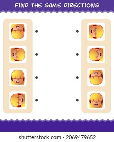 Match the same directions of girls. Matching game. Educational game for pre shool years kids and toddlers