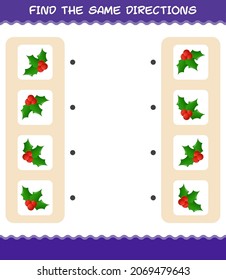 Match the same directions of holly berry. Matching game. Educational game for pre shool years kids and toddlers