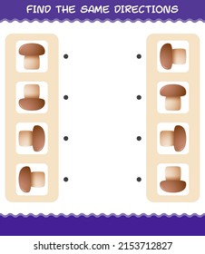 Match the same directions of mushroom. Matching game. Educational game for pre shool years kids and toddlers