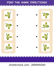 Match the same directions of olive. Matching game. Educational game for pre shool years kids and toddlers