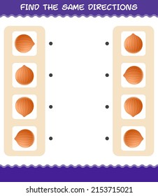 Match the same directions of onion. Matching game. Educational game for pre shool years kids and toddlers