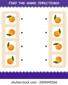 Match the same directions of orange. Matching game. Educational game for pre shool years kids and toddlers