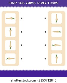 Match the same directions of parsnip. Matching game. Educational game for pre shool years kids and toddlers