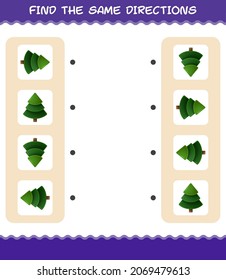 Match the same directions of pine tree. Matching game. Educational game for pre shool years kids and toddlers