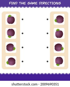 Match the same directions of plum. Matching game. Educational game for pre shool years kids and toddlers