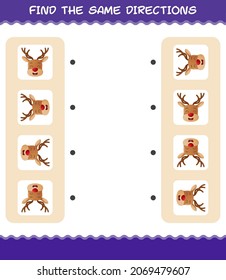 Match the same directions of reindeer. Matching game. Educational game for pre shool years kids and toddlers