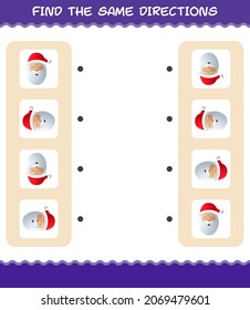 Match the same directions of santa claus. Matching game. Educational game for pre shool years kids and toddlers