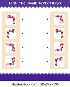 Match the same directions of scarf. Matching game. Educational game for pre shool years kids and toddlers