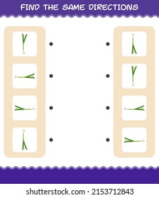 Match the same directions of spring onion. Matching game. Educational game for pre shool years kids and toddlers