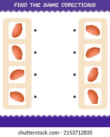 Match the same directions of sweet potato. Matching game. Educational game for pre shool years kids and toddlers