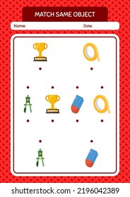Match with same object game back to school icon. worksheet for preschool kids, kids activity sheet
