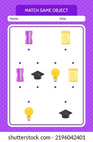 Coincidir con el mismo juego de objetos en el icono de la escuela. hoja de trabajo para niños de preescolar, hoja de actividades para niños