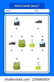 Match with same object game back to school icon. worksheet for preschool kids, kids activity sheet