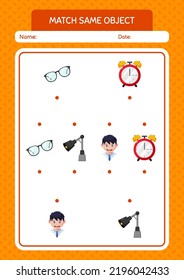 Match with same object game back to school icon. worksheet for preschool kids, kids activity sheet